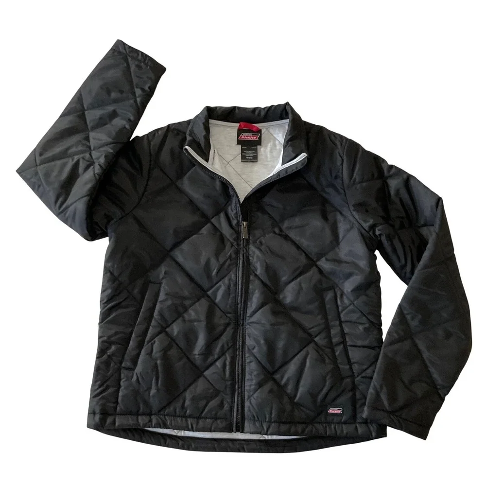 Genuine Dickies Womens Black Quilted Diamond Snap Front Jacket M Water Resistant